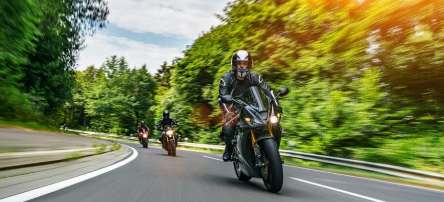 3 motorcycle riders riding in the blueridge parkway